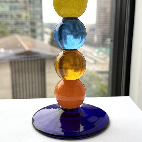 Jiri Suhajek Czech Moser Studio Art Glass Candlestick 10 1/2" - Colorful Rainbow - Picture 5 of 11